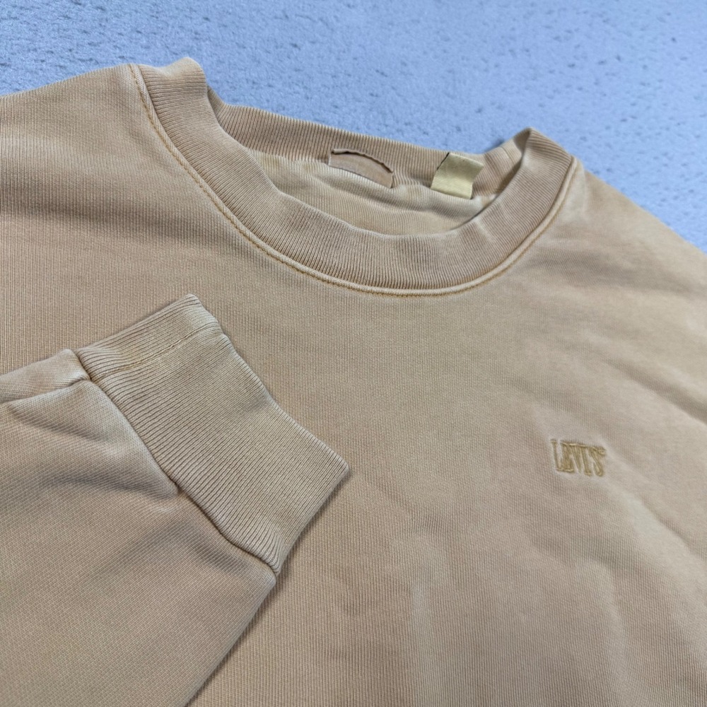 Levis Womens Tan Beige Embroidered Logo Cropped Crewneck Sweatshirt S
